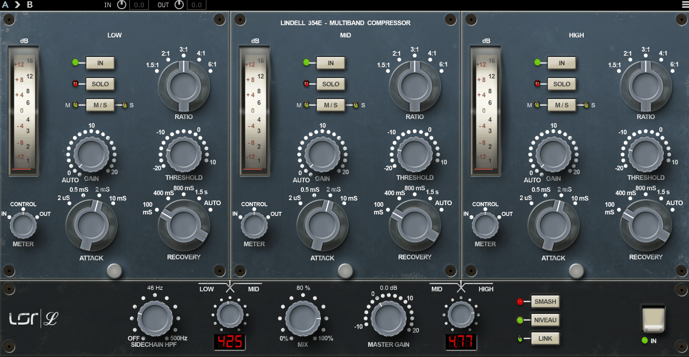 Lindell Audio 354E emulation of a legendary 3-band diode bridge compressor
